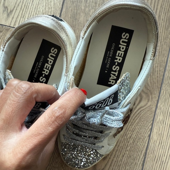 Golden Goose Silver Glitter Sneakers with Leopard Detail - Picture 2 of 9